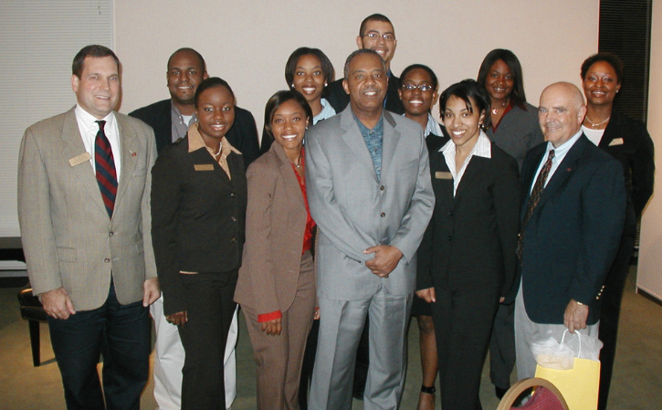 BAC student leaders with Luke Altendorf (current MSC Director), Dr. Davis Louis (BAC Advisor), Lesley-Anne Brown Henderson (MSC Graduate Assistant), Clarence Sasser (Medal of Honor recipient), Jim Reynolds (Former MSC Director).